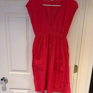 H&M Bright Red V-Neck Midi Dress
